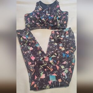 ZELOS Women's Black Abstract Leggings Set Sz L